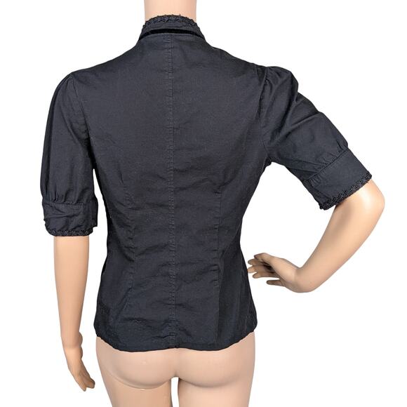 Spin Doctor UK Black Floral Lace Velvet Victorian Gothic Button Down Shirt SZ S - Picture 6 of 8